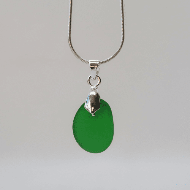 Green Seaglass Necklace - Pinch Bail