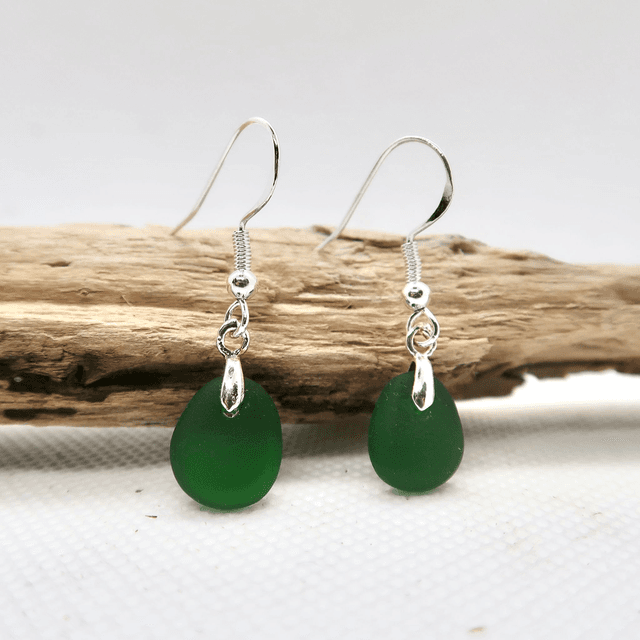 Green Seaglass Drop Earrings
