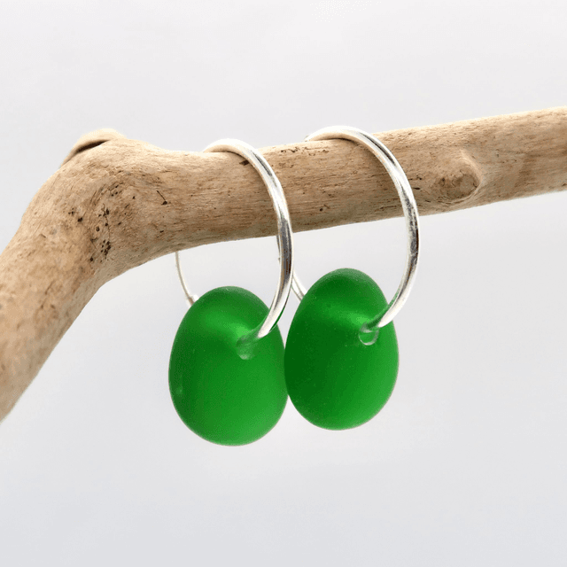 Green Seaglass Hoop Earrings